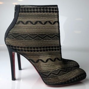 Christian Louboutin Black Lace Ankle Booties with Red Soles